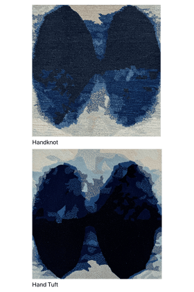Close-up image of the Bori rug sample, showcasing both hand-knotted and hand-tufted techniques.