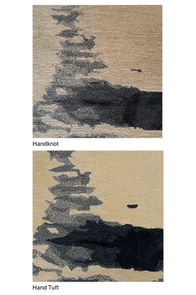 Close-up image of the Byron Bay rug sample, showcasing both hand-knotted and hand-tufted techniques.