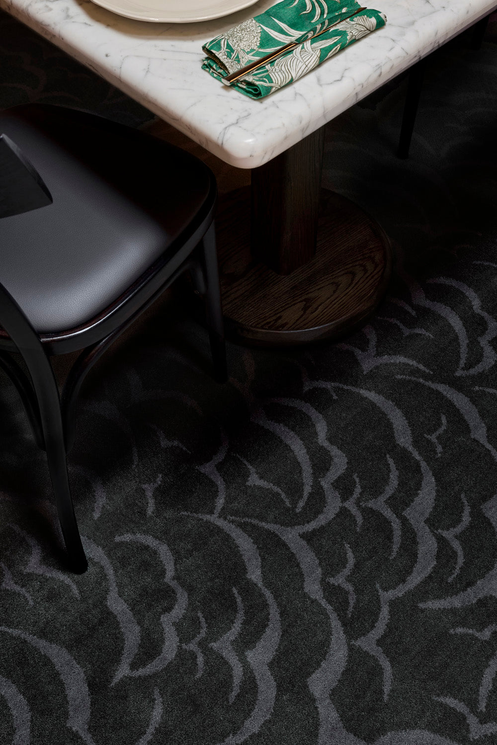 overhead image of the Cloud dark night axminister carpet designed by house of heras