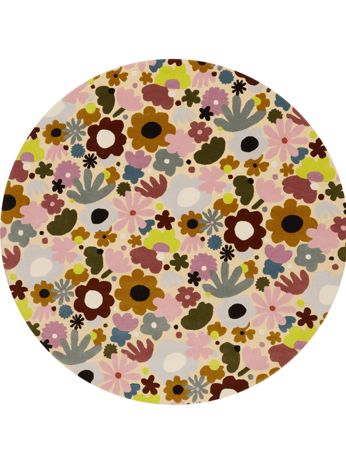 image of the Skippy garden buttercup floral round rug designer rugs by castle