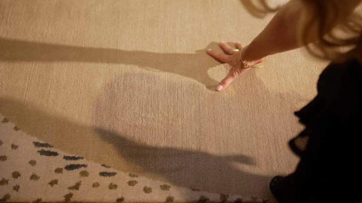 Hands smoothing a rug