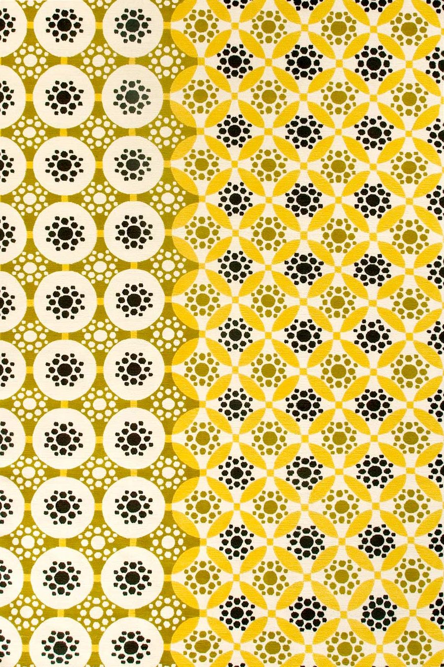 overhead of applique rug by bernabeifreeman in yellow circular pattern