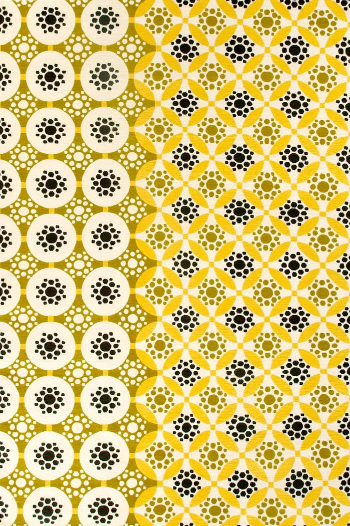 overhead of applique rug by bernabeifreeman in yellow circular pattern