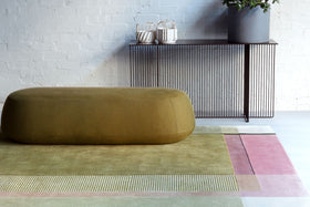 location shot of spring rug by bernabeifreeman green and pink colour block