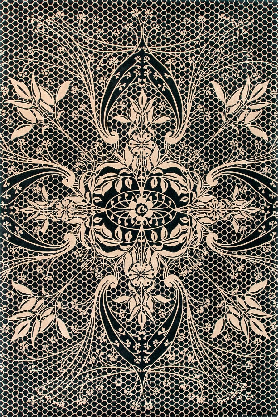 overhead of lace rug by catherine martin