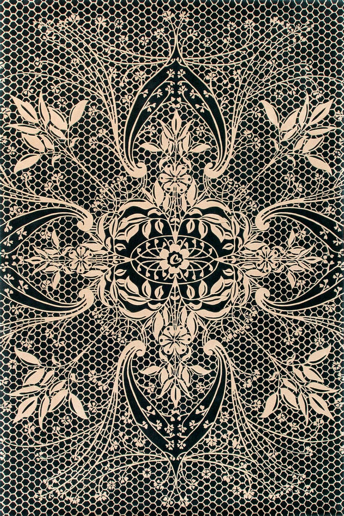 overhead of lace rug by catherine martin