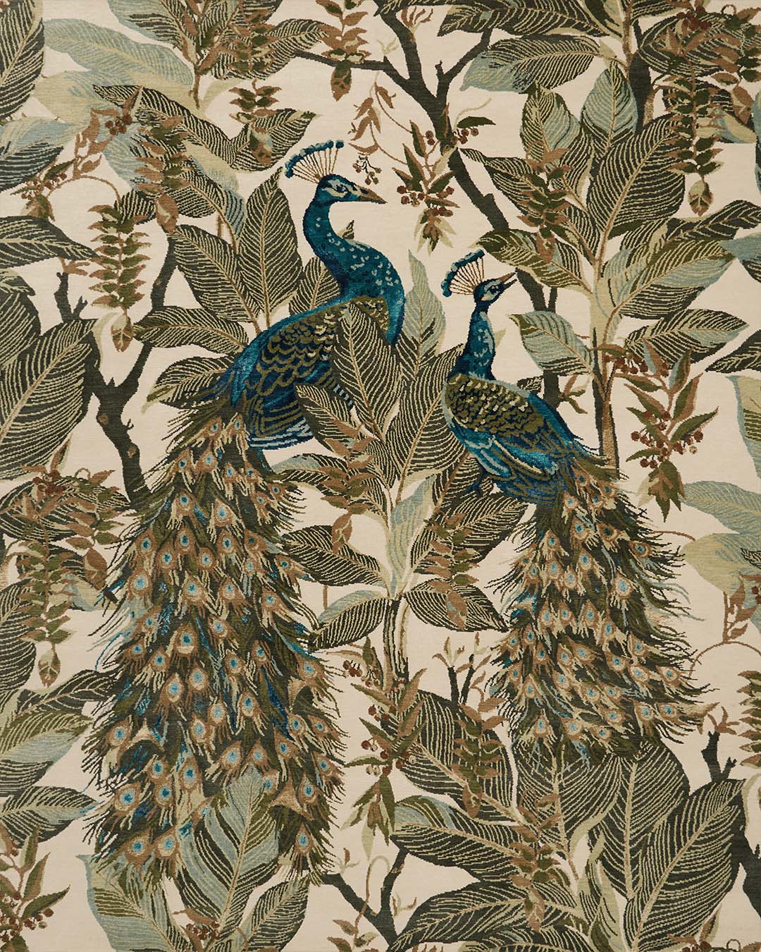 Overhead image of the Royal peacock rug designed by catherine marting