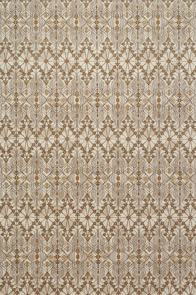 Overhead view of patterned Tree Of Life carpet in beige