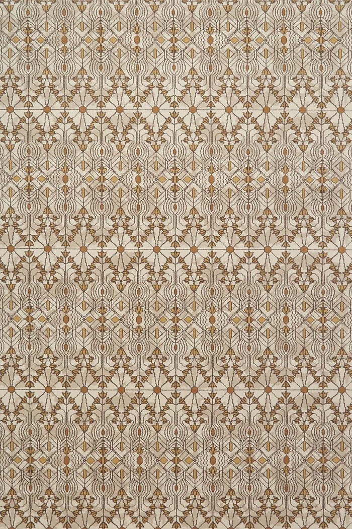 Overhead view of patterned Tree Of Life carpet in beige