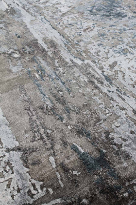 Detailed image of abstract handknot rug Marbella in grey colour