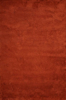 Overhead view of textured Coral Shag rug in red colour