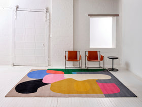 Entrance view of modern Crowded Room rug by Stephen Ormandy