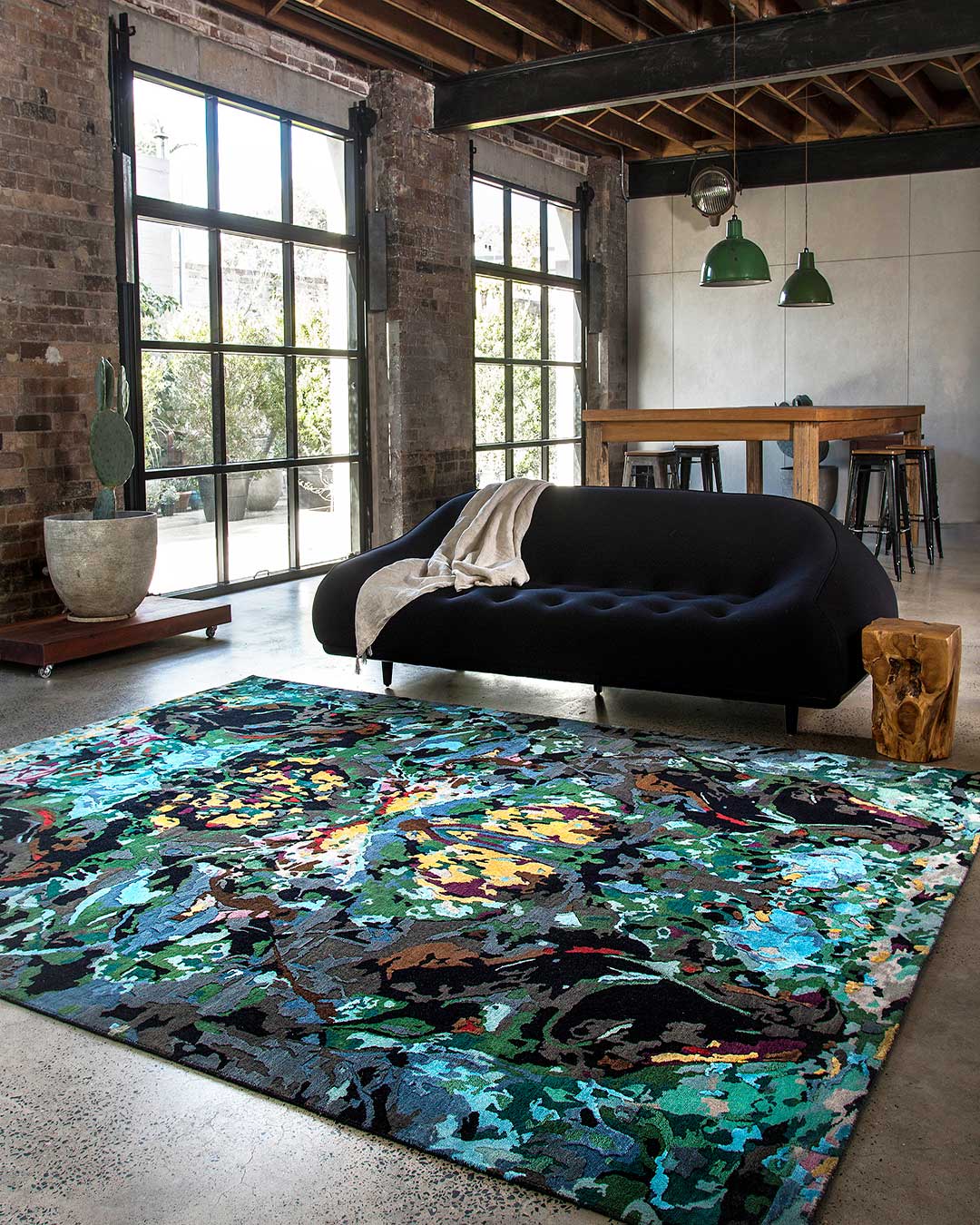 location living room shot of opal oasis rug by derryn tal