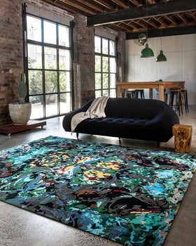 location living room shot of opal oasis rug by derryn tal