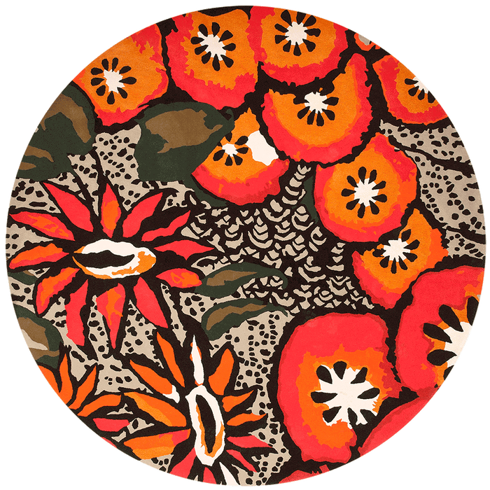overhead of passion flower round rug by easton pearson
