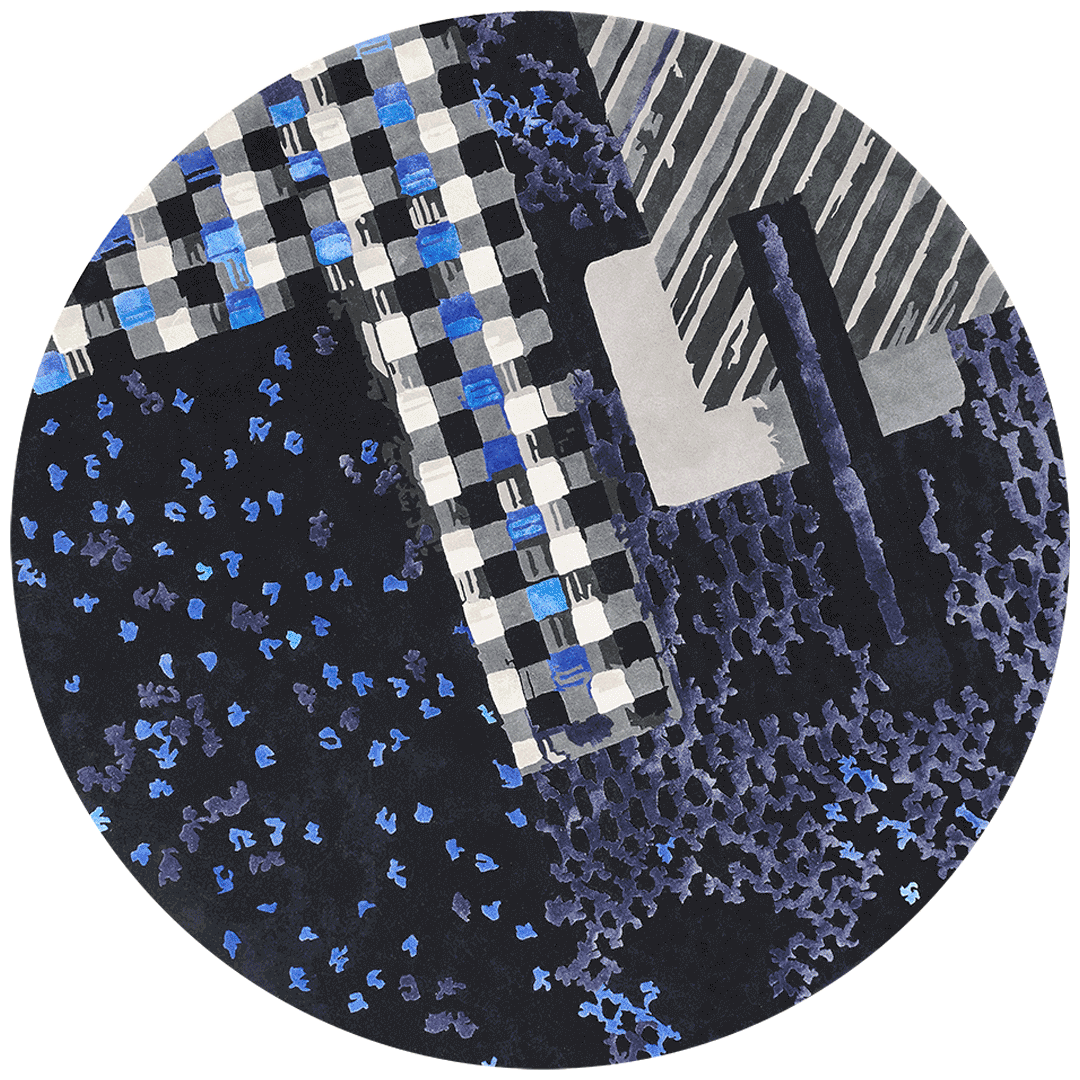 overhead of materiality 1 blue round rug by emma elizabeth designs