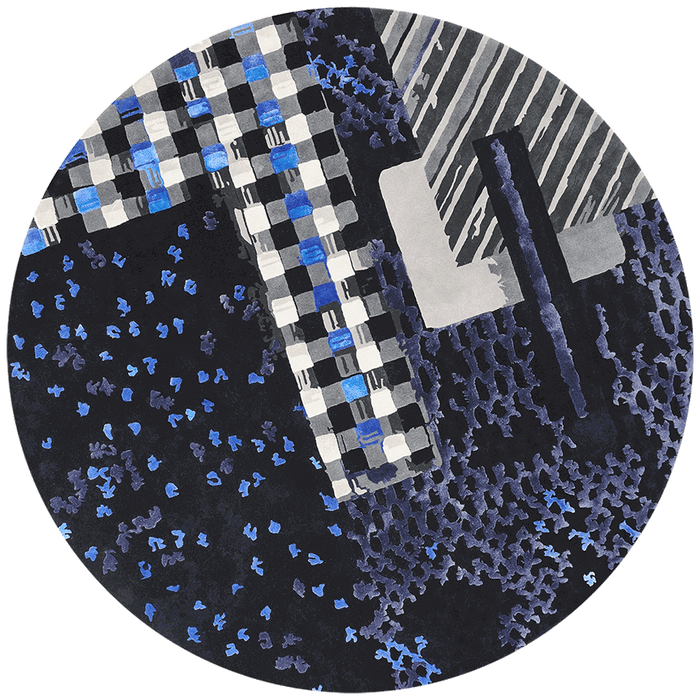overhead of materiality 1 blue round rug by emma elizabeth designs