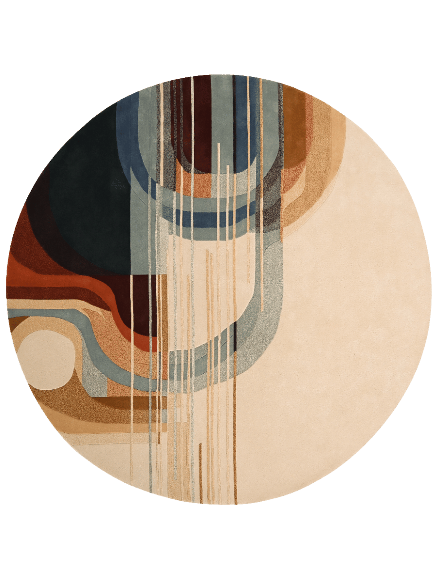 overhead image of the Abstracted-Views round rug designed Unjelique Hajjar