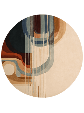 overhead image of the Abstracted-Views round rug designed Unjelique Hajjar