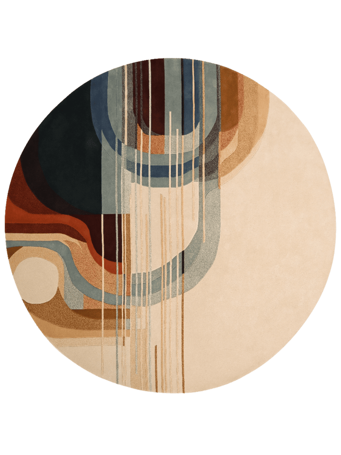 overhead image of the Abstracted-Views round rug designed Unjelique Hajjar