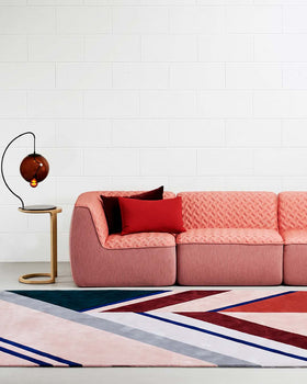 In room setting of our modern and multicoloured Finch rug.