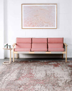 Living room image of distressed Flavia rug in pink colour