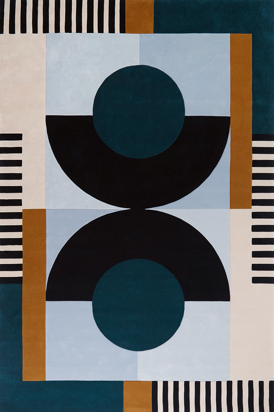 Overhead of geometric Banto rug by Greg Natale