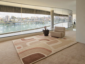 Dura is handknot rug by Greg Natale styled in a sophisticated interior – luxury designer rug with structured geometric pattern, handknotted in wool for elegance, texture, and lasting quality