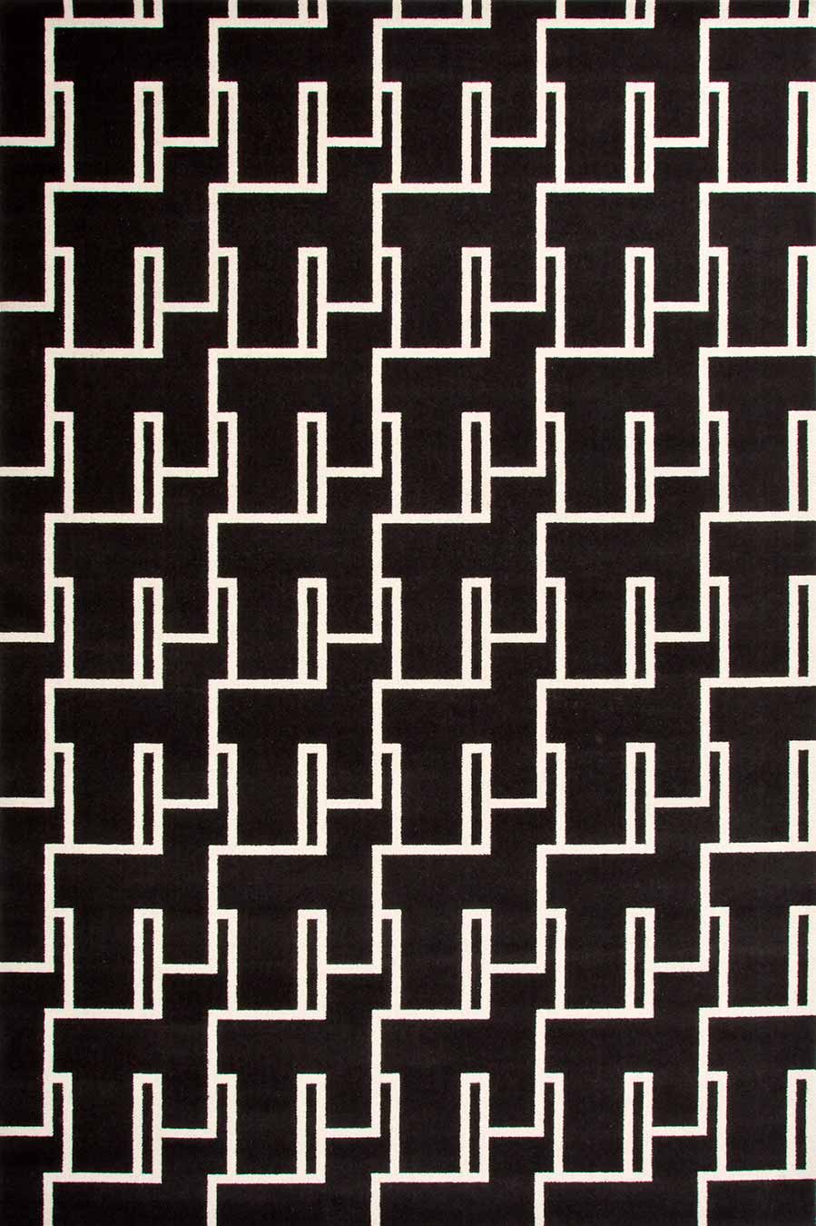 Overhead view of Dianne black and white patterned Axminster carpet by Greg Natale