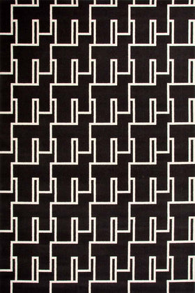 Overhead view of Dianne black and white patterned Axminster carpet by Greg Natale