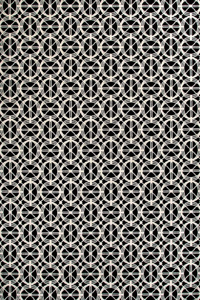 Overhead view of Emilio black and white patterned Axminster carpet by Greg Natale
