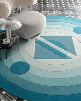 Detailed image of round Mezza Luna rug by Greg Natale