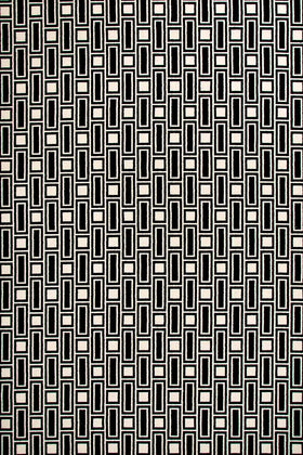 Overhead view of Tom black and white geometric Axminster carpet by Greg Natale