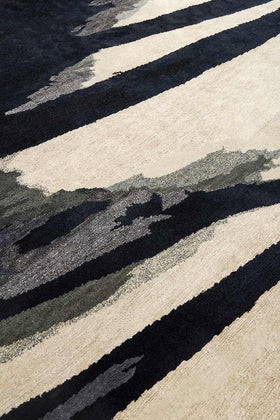 Detailed image of painterly Canopy rug by Hare + Klein