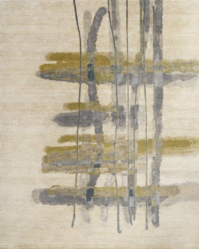 Overhead image of abstract Warp Weft rug by Hare + Klein
