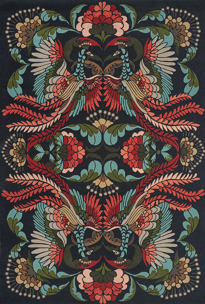 overhead image of art nouveau Golden Peacock rug by house of heras