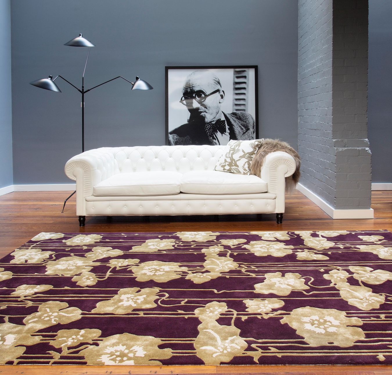 location image of art nouveau Poppy rug by Kingdom home in burgundy colour