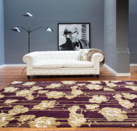 location image of art nouveau Poppy rug by Kingdom home in burgundy colour