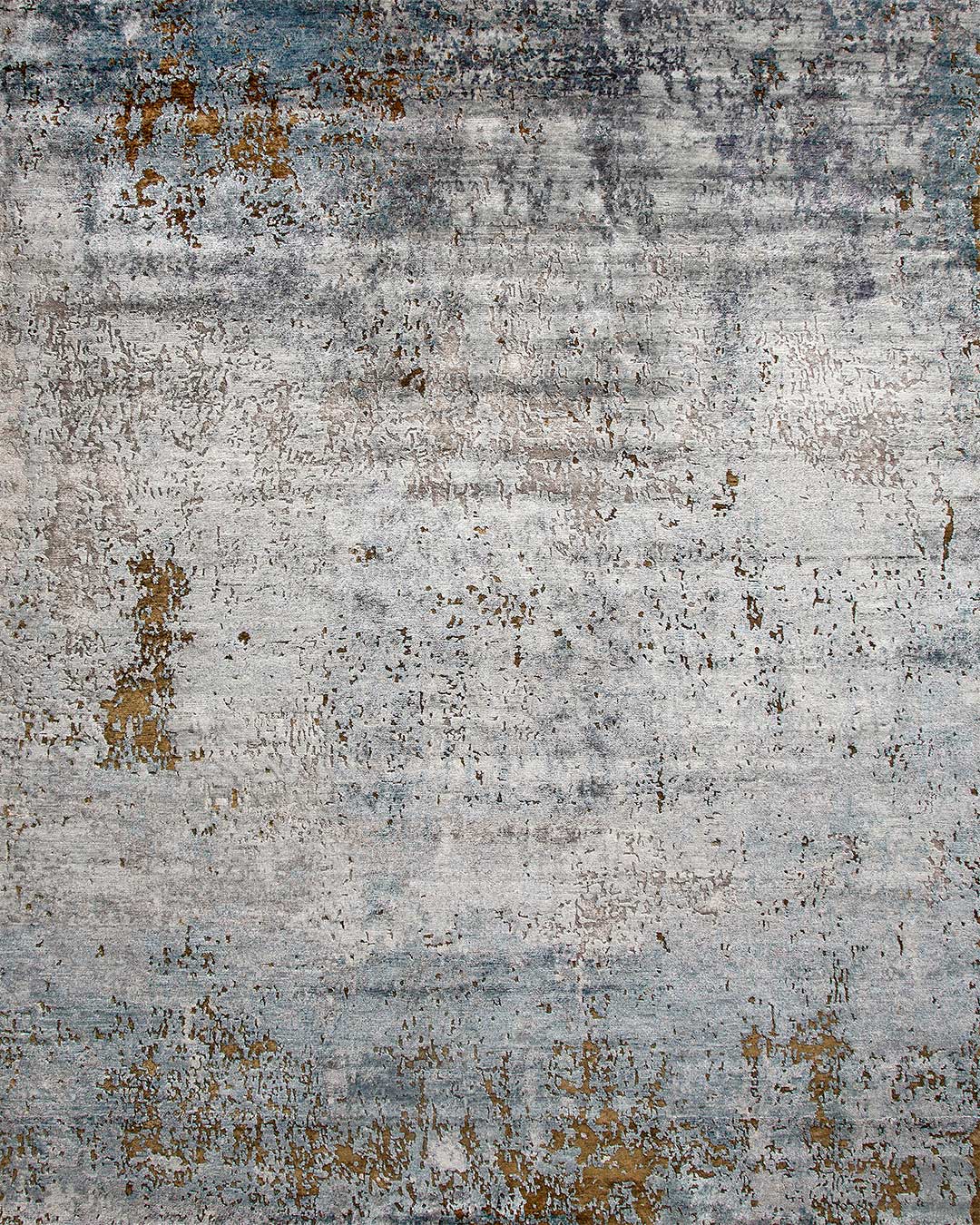 Overhead image of distressed Moonstone rug in grey and blue colour