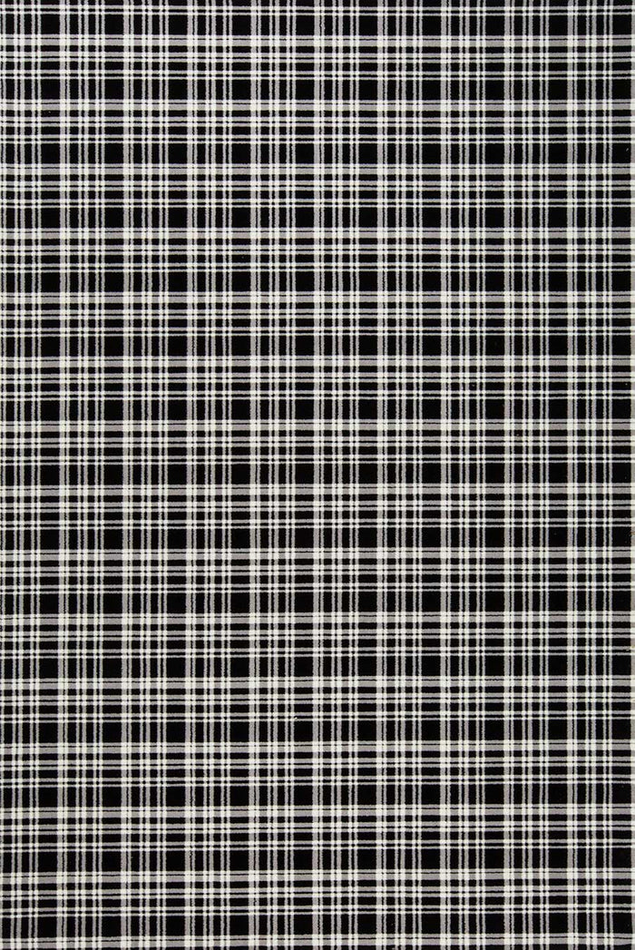 Overhead view of Alford black and white tartan Axminster carpet