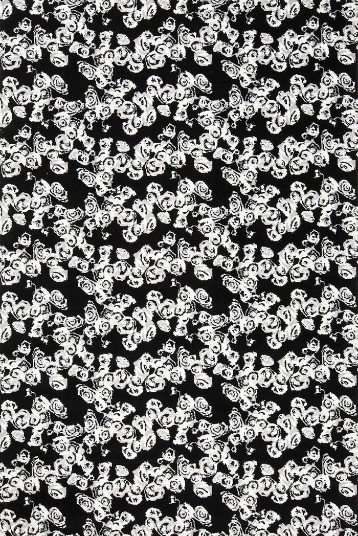 Overhead view of Iona black and white floral Axminster carpet