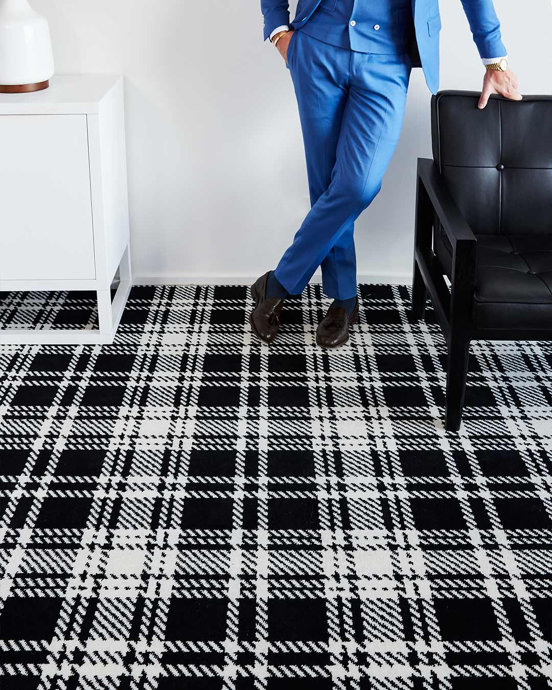 Image of Kintore black and white tartan Axminster carpet