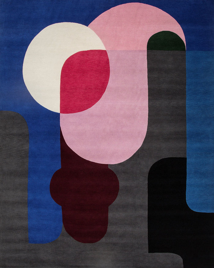 Overhead image of geometric Twilight rug by Stephen Ormandy