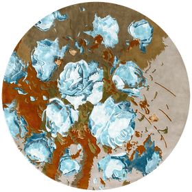 overhead image of floral Mavis rug in blue colour
