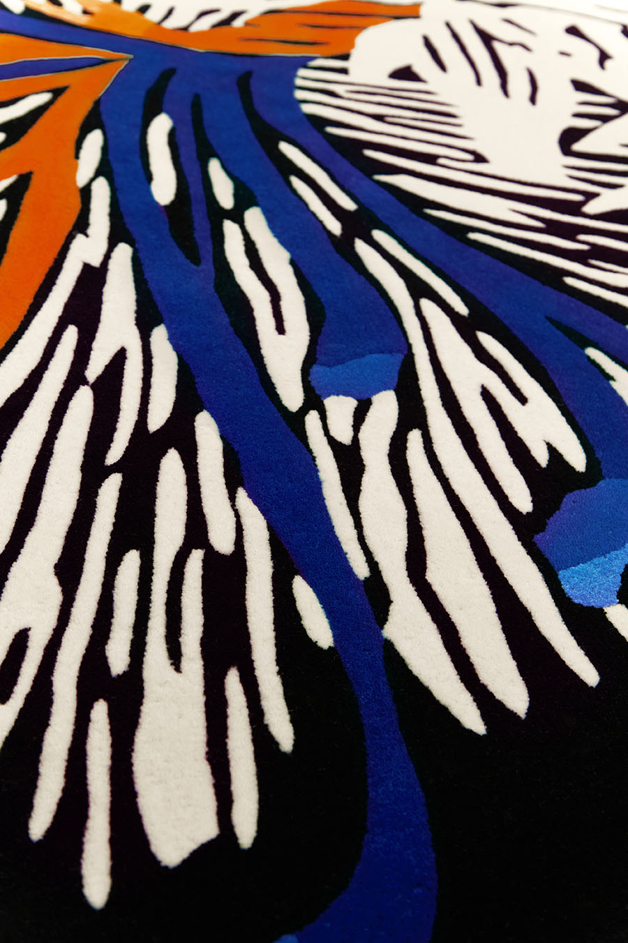 Close up image of floral Complex Ecologies rug by Tamika Grant Iramu