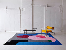 Styled image of geometric Twilight rug by Stephen Ormandy