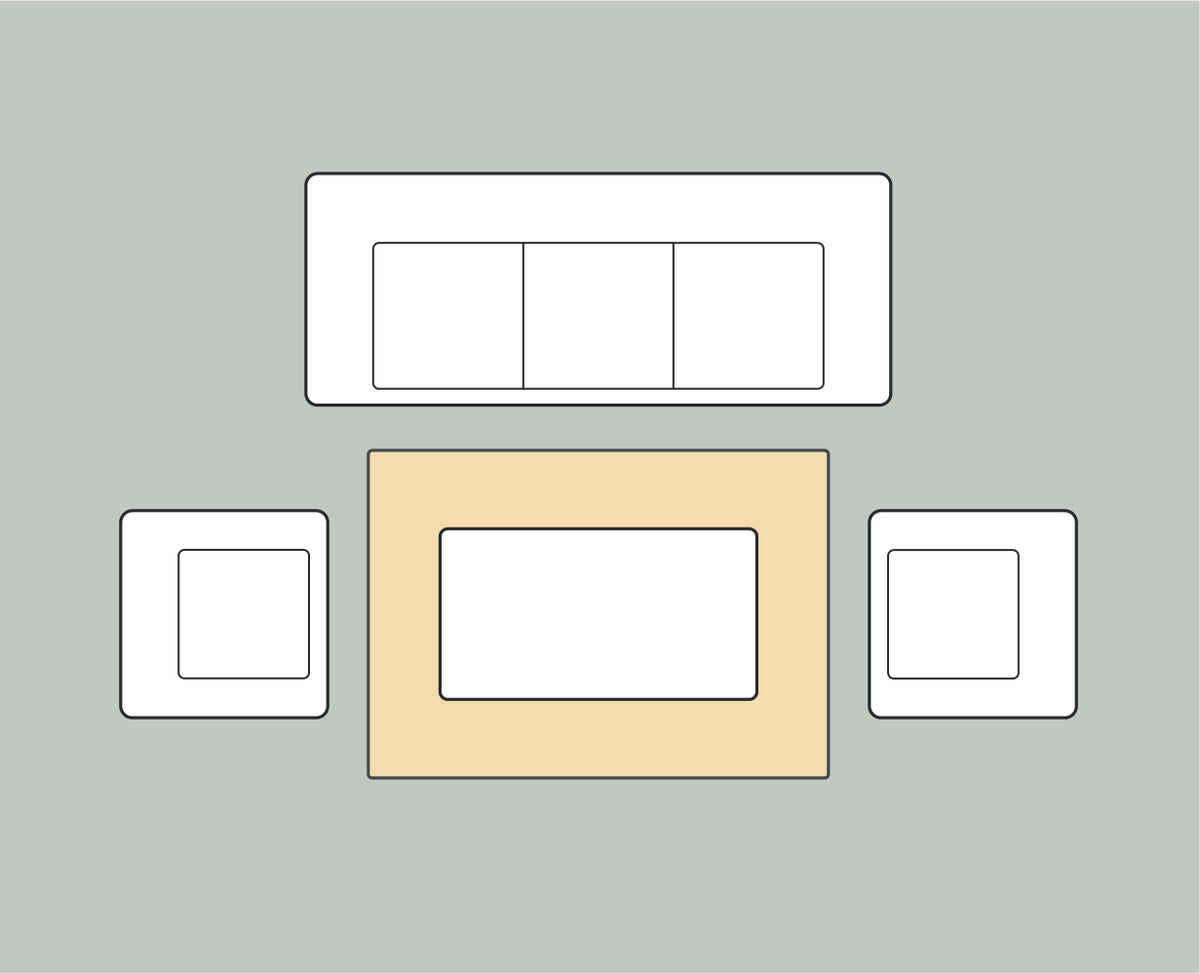Diagram: furniture surrounding a clear rug