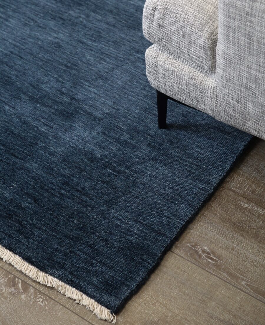 Detailed view of textured Zen rug in navy blue colour