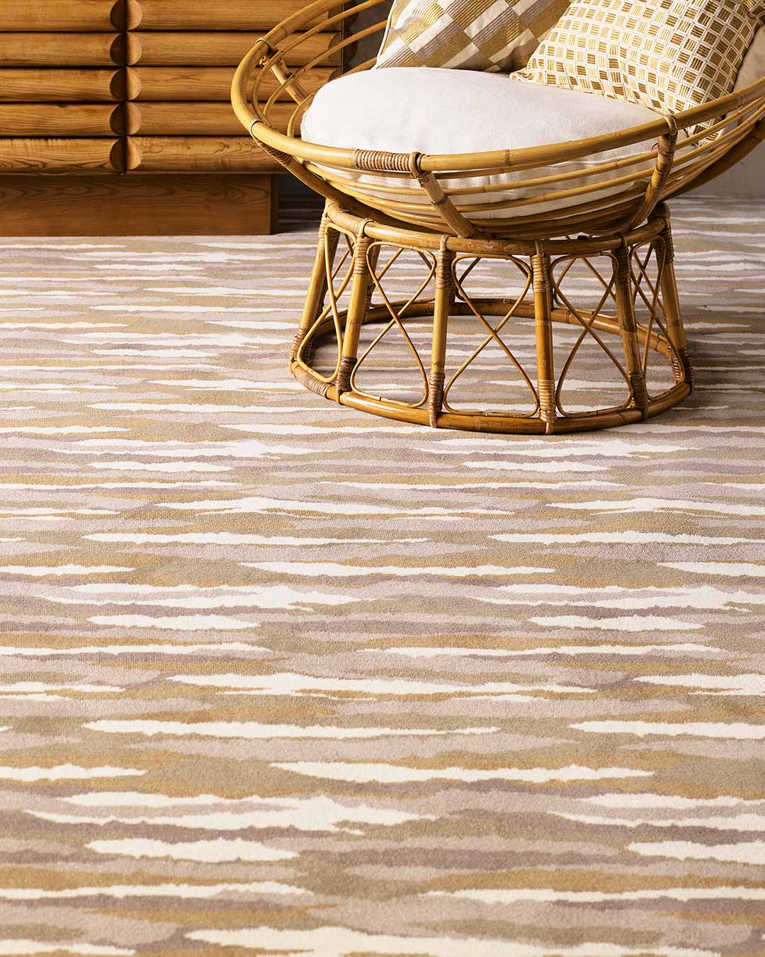 Close up view of Drift brown patterned Axminster carpet by Greg Natale
